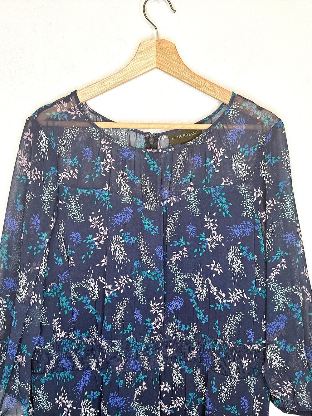 Lane Bryant Navy Blue Floral Chiffon Midi Dress Women's Plus Size 20P Smocked - Picture 4 of 16